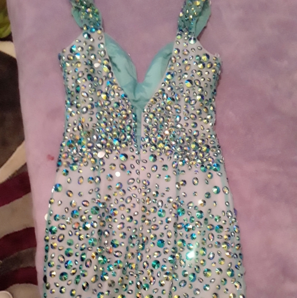 Teal rhinestone sweetheart dress formal short
